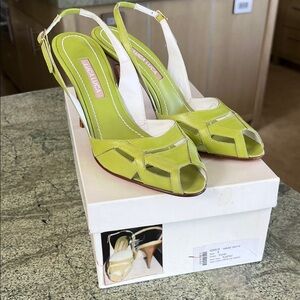 Vintage Luca Luca Lime Green Peep Toe Slingback Heels 8